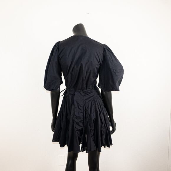 RHODE $375 Claudine Wrap Dress Puff Sleeves mini in Black XS - Picture 4 of 8